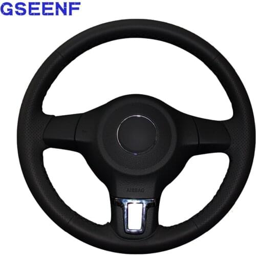 Car Steering Wheel Covers Wrap Black PU Artificial Leather DIY For Volkswagen VW Golf 6 (VI) Golf Plus Polo Tiguan Touran