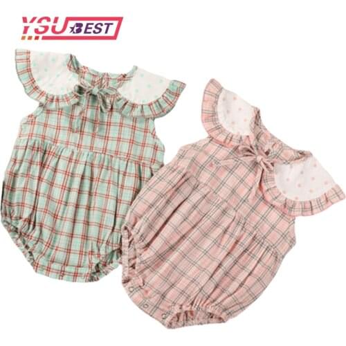 Baby Bodysuit Cotton Cute Lotus Leaf Collar Plaid Rompers Princess Baby Girls Infant Kids Toddler Jumpsuits Newborn Baby Clothes