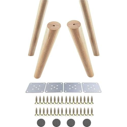 Oak Wood 300x48x30mm Height Reliable Inclined Furniture Leg with Iron Plate Sofa Table Cupboard Feet Set of 4