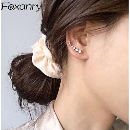 Foxanry 925 Sterling Silver Party Stud Earrings for Women New Fashion Sparkling Single Row Zircon Elegant Wedding Bride Jewelry