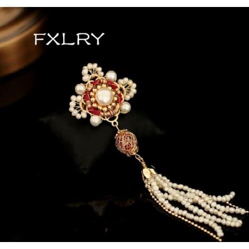 FXLRY New Elegant Handmade Fashion natural Pearl brooch Original Design Coat coat corsage woman Valentines Day gift