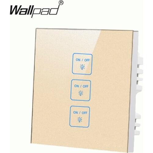 Hot Selling 3 gangs 1 way Gold touch light wall switch,Free Customize Buttons LED Tempered Glass touch switch,Free Shipping