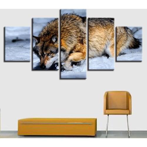 Canvas Painting 5 Piece Wall Artwork Wolf Animal Home Decor Modular Poster Hd Pictures Printed Bedside Background Modern Frame