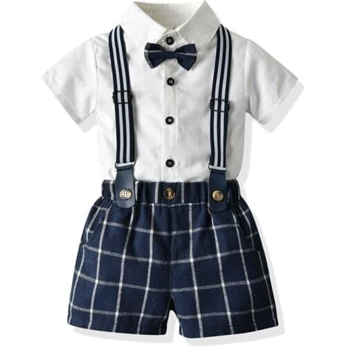 Summer Baby Boys Clothing Set Fashion Gentleman Party Wedding 1-5 Years Kids Boy Clothes Suit T-Shirt+Belt Pants Boy Clothes Set