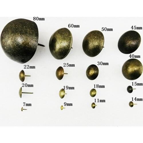 Refiined Round Decorative Iron Nails Furniture Studs Sofa Chair Pins,Table Foot Glide Nail,Tack Nail,Antique Bronze,7~80MM