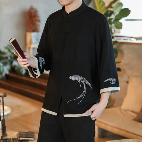 Summer 2021 Chinese Style Tops Traditional Chinese Clothing For Men Vintage Cotton Linen Shirts Harajuku T Shirt Tang Suit 30644