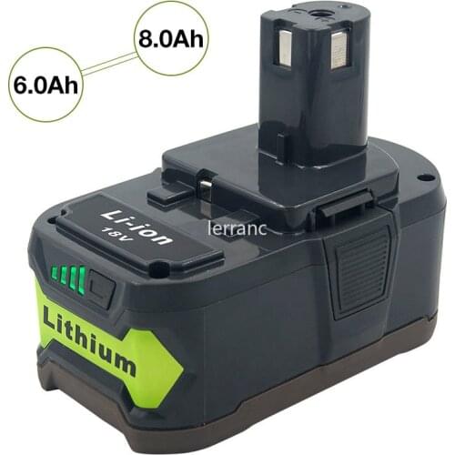 8.0/6.0Ah 18V Li-ion Rechargeable Battery for Ryobi ONE+ P108 P107 P122 P104 P105 P102 P103 P109 RB18L25 RB18L40 Cordless drills
