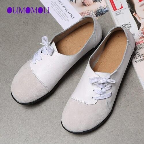 Lace-up Loafers Casual Flat Shoe Pregnant Women Shoe Mother Driving Shoe Female Women Flats Hand-Sewing Shoes Q049