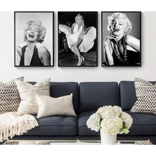 Marilyn Monroe Figure Home Decor Wall Art Nordic Canvas Painting Print Poster Black White Girl Bedroom Living Room Retro Picture