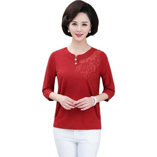 Fashion New women T-shirt Loose Plus Size Casual Elegant Print O Neck Thin T-Shirt Middle-aged Ladies Tops Spring Autumn