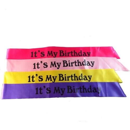 3pcs Its my birthday sash black printing new design pink purple yellow satin ribbon girls princess happy birthday party favors
