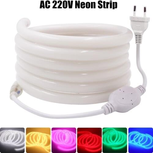Neon Strip 220V EU Waterproof 14mm 120leds/m 2835 White Pink Green Blue Yellow Red Flexible Ribbon Neon Sign Led Light Lamp