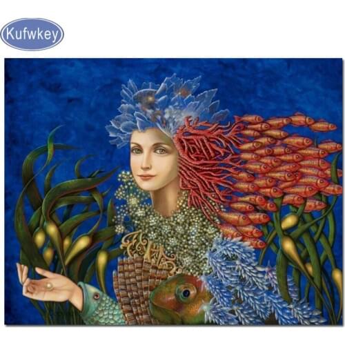 New arrival Full Square/round diamond 5D Diy Diamond Embroidery Rhinestones fish woman Art Mosaic Diamond Painting gift animal