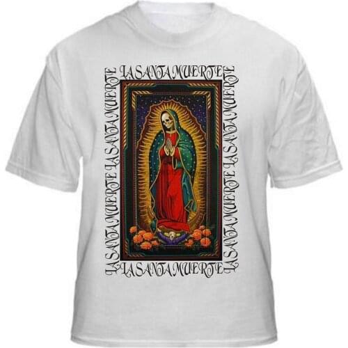 New T Shirts Print La Santa Muerte Saint Death Crew Neck Short Sleeve Mens Tee