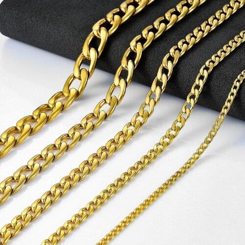 Fashion Gold Color Men Choker Solid Chain Curb Necklace Link Stainless Steel Male Female Jewelry