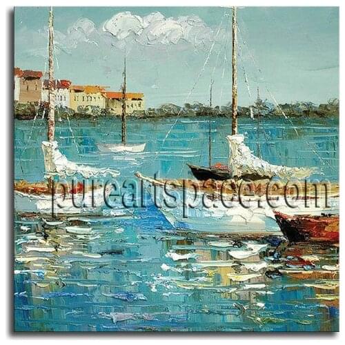 Boats in the sea handmade oil painting palette knife oil painting on canvas dropshipping and wholesale is welcomed