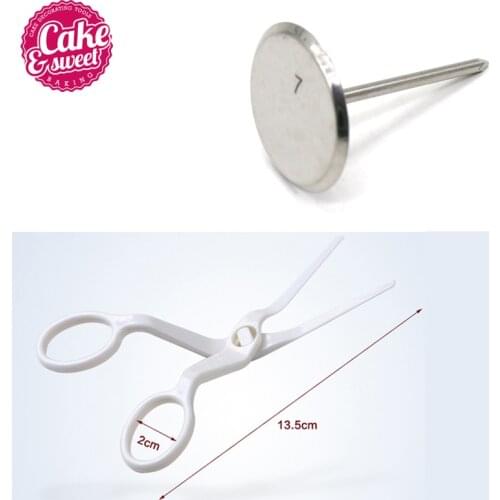 2pcs/set 1 Plastics Cake Scissors For Cream Flower Transfer+1 Stainless Steel Cake Flower Stand Nail Cake Decorating Tools