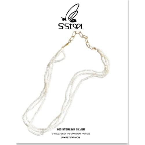 SSTEEL Luxury Necklaces For Women 925 Sterling Silver Three-layer Freshwater Pearl Necklace Joyas De Plata 925 Mujer Jewellery