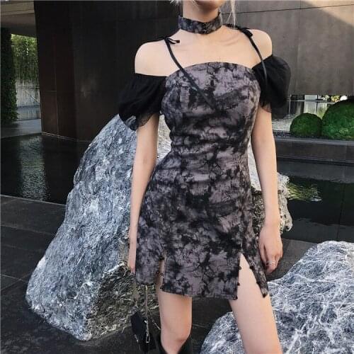 Ruibbit Hot Girl Summer Gothic Dress Women Short Sleeve Spuare Collar Sexy Club Female cheongsam Dress A-Line Party Dresses