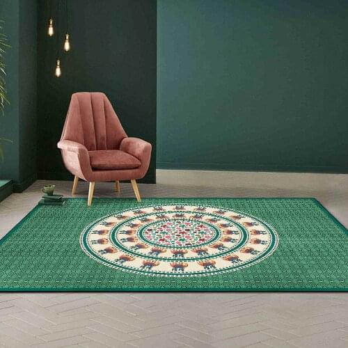 Now Simple Elephant Mandala Round Green Ethnic Style Living Room Bedroom Bedside Carpet Floor Mat Customization