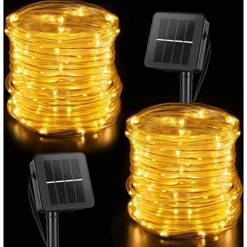 2 Pack Outdoor Solar String Rope Lights 100LED Lighting Waterproof Copper Wire Tube Lights with Solar Panel for Garden Patio