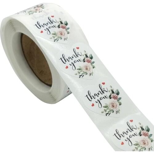 50-500pcs Heart Thank You Stickers1in Floral Seal Labels Cute Paper Stickers for Wedding Party cards envelope Stickers