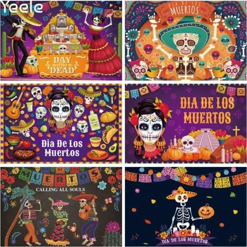 Yeele Photocall Day Of The Dead Backdrop Mexican Glitter Skeleton Cactus Photography Background Music Party Decor Photo Studio