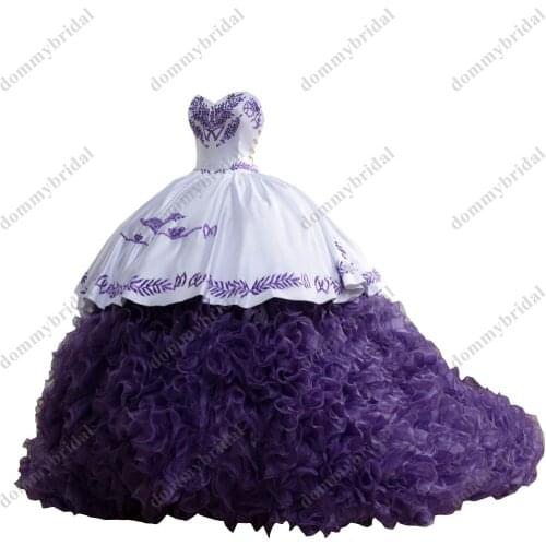 2022 Elegant White and Purple Ball Gown For Women girls Party Formal Birthday Quinceanera Sweetheart Ruffled Beaded Sweet 15 16