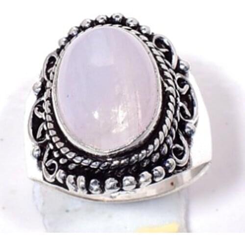 Genuine Rainbow Moonstone Ring Silver Overlay over Copper Hand made Jewelry Women gift USA Size: 8