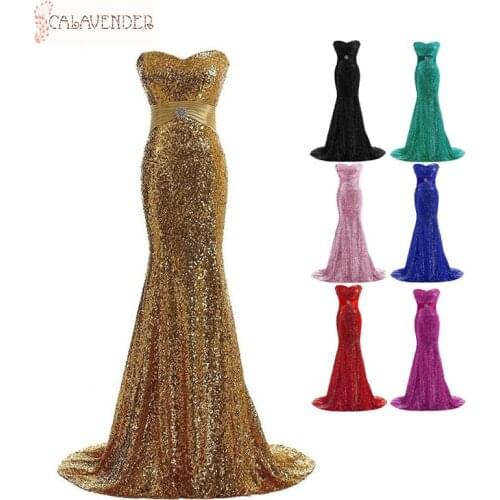 Gold Sequin Bridesmaid Dresses Mermaid Sash Bodice vestido de fiesta de boda with Lace Up Back Wedding Party Dress