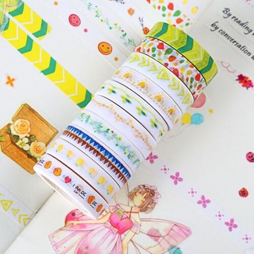 10Pcs/Set Cute Washi Tape Japanese Paper DIY Planner Masking Tape Adhesive Tapes Stickers Decorative Stationery Tapes