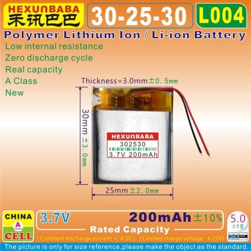5pcs [L004] 3.7V 180mAh [302530] PLIB;polymer lithium ion / Li-ion battery for mp3,voice recorder pen,smart watch,MP4,speaker