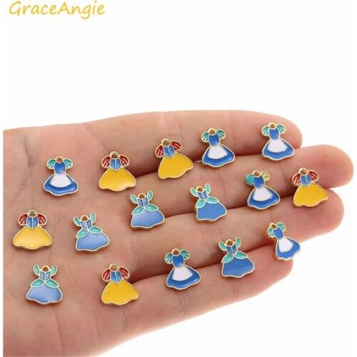 10pcs Mix Cartoon Princess Dress Jewelry Gift Enamel Charms Pendants Handmade Craft Metal Charms for DIY Jewelry Making Earring