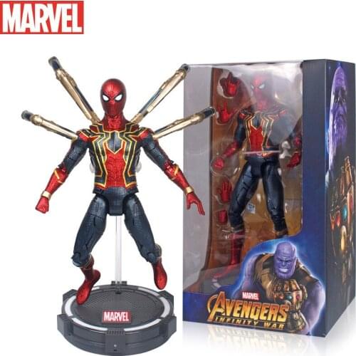 14inch Display Platform Version Marvel Figma Avengers SpiderMan Action Figure Moveable Modle with Luminous Base Genuine Dol toyl
