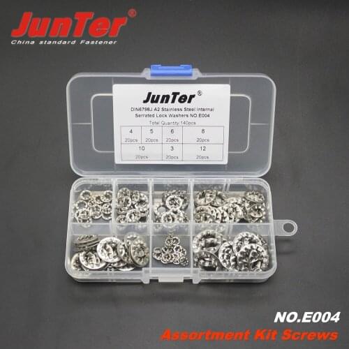 140pcs 3 4 5 6 7 8 9 10 12 A2 Stainless Steel DIN6798J Internal Serrated Lock Washers Assortment Kit NO.E004