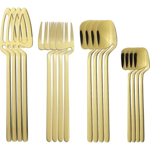 16Pcs/4Set Gold Stainless Steel Tableware Set Cutlery Set Knife Fork Teaspoon Dinnerware Set Party Home Kitchen Silverware Set