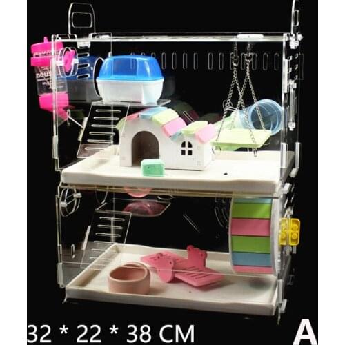 2 Storey Luxury Crystal Hamster Cage Castle House Small Animal Cages Transparent Cages (32*22*38cm)