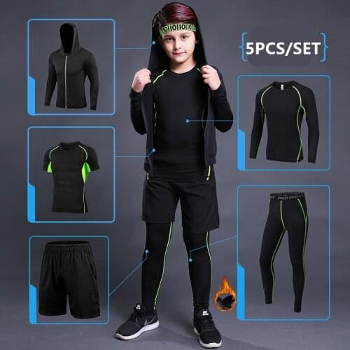 2019 Kids Men Warm Running Set Jogging Basketball Tights Underwear Gym Sports Suits Boy Soccer Tracksuit Girl Sportswear Clothes
