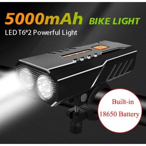 2400/5000 mAh Bicycle Front Light 2xT6 LED Super Bright MTB Road Bike Headlight Flashlight USB Rechargeable Lamp Cycling Lights