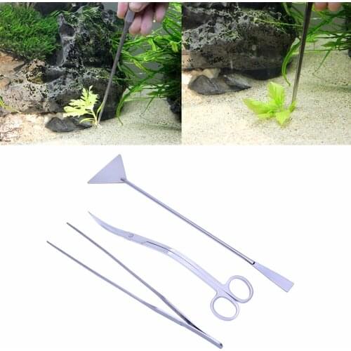 3Pcs/SET Stainless Steel Aquarium Aquatic Live Plants Maintenance Tweezers Scissors Leveler Tool Kit C42