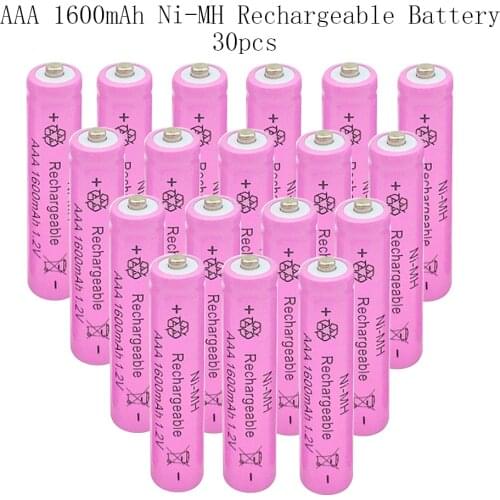 AAA 30pcs 1600mAh Ni-MH Rechargeable Battery 1.2V 3A Pink High Quality Pre-charged Batteries For Camera Toys