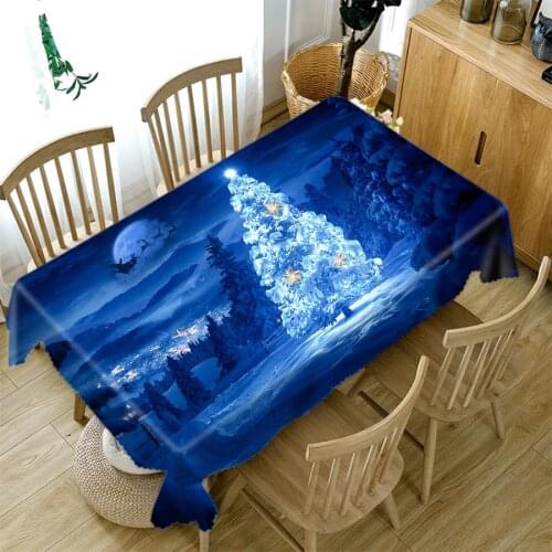 3d Christmas Tablecloth Blue Ball and Candle Pattern Thick Cotton Cloth Rectangular Round Table Cloth for Christmas