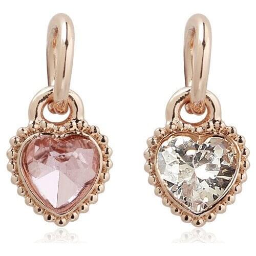 5PCS Brand New Rose Gold Heart With Pink/White Crystal Charms For Women Pendant & Necklace Fashion Jewelry Party Accessories