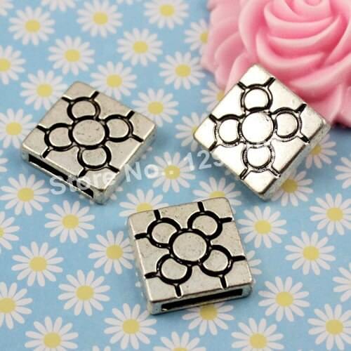 50pcs/lot Silver Tone Slider, Bracelet Necklace Beads Watch Chain Beads 18x18mm Hole:13x2mm/13.5x13.5mm,Hole 10.5x2.2mm (K00889)