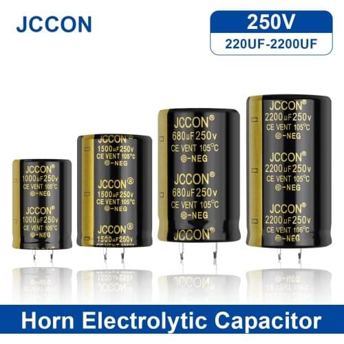 JCCON 2Pcs 250V Horn Electrolytic Capacitor 220UF 330UF 470UF 680UF Volume Welding Full-Voltage For Audio Hifi Amplifier 105