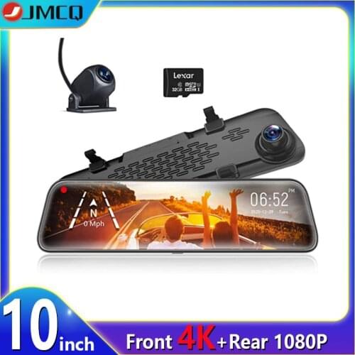 JMCQ 10" Car DVR 4K Dash cam Touch Screen Stream Media Night vision 2160P Dual Lens Time-lapse Video IP68 Waterproof Rear camera
