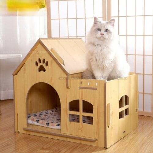 Wooden Pet House Detachable Cat House with Windows Dog Villa Indoor Log Cabin Breathable and Moisture-proof Pet Supplies