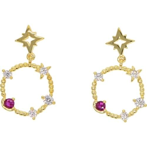 Elegant Gold Star Drop Big Circle Earrings crystal earrings Link Beads Fashion shiny rhinestone earrings Girls Party Jewelry