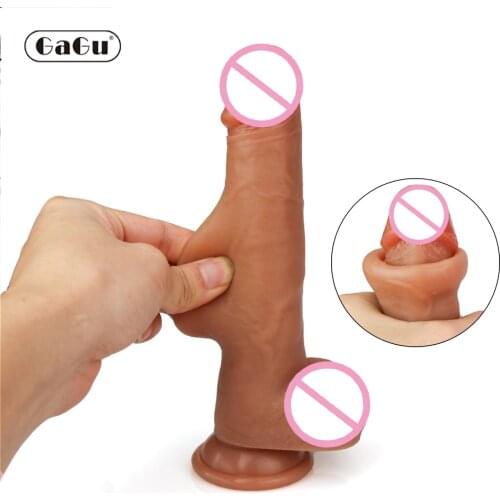 GaGu Realistic Dildos Sliding Foreskin Females Masturbation Tools Huge Suction Cup Penis Fake Dick Lesbian Adult Erotic Sex Toys