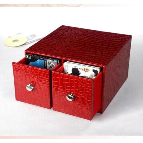 Horizontal home office 2-drawer leather desk CD/DVD sundries container storage box case organizer holder croco red 226C